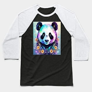 Fantasy, Watercolor, Panda Bear With Flowers and Butterflies Baseball T-Shirt